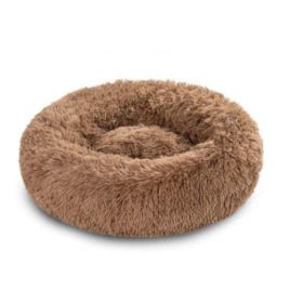 Round Long Hairy Autumn And Winter Nest Pad Cat Mattress (Option: DarkBrown-70cm)