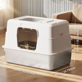 Thick Stainless Steel Fully Enclosed White Cat Toilet, Sturdy, Bite Proof, Leak Proof, Providing Greater Comfort For Cats In Large Spaces (Option: defaulttitle)