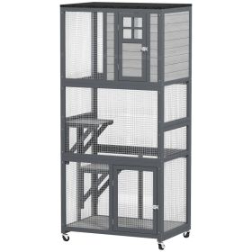 74" Wooden Outdoor Cat House Catio with High Weight Capacity, Cat Cage Condo, Dark Gray (Option: Light Gray-1010x685x305 mm)