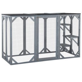 71" x 32" x 44" Large Wooden Outdoor Cat Enclosure Catio Cage With 3 Platforms, Gray (Option: Grey-1175x645x290 mm)