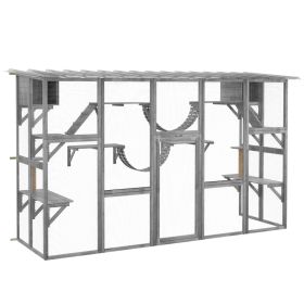 Catio Playground Cat Window Box Outside Enclosure for Multiple Cats w/ Shelves & Bridges, Gray (Option: Gray-1070x520x255 mm)