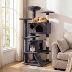 52" Tall Cat Tree Tower With Perches & Condos, Multi-Cat Playground With Scratching Posts (Dark Gray) (Option: defaulttitle)
