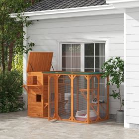 Large Outdoor Cat House for 3 Kitties, Multi-Level Design with Big Hiding Areas 2 Stories & Multiple Platforms Cat Condo (Option: Orange-1210x810x180 mm)