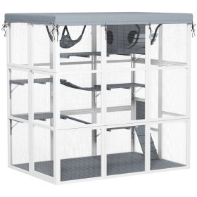 Large Outdoor Catio Cat Enclosure with Hammock, Condo, Jump Platforms, Ladders, Ramps, Tarp, for 2-4 Large Cats, Gray (Option: Gray-1250x320x650 mm)