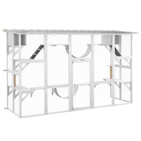 118" Large Outdoor Catio Cat Enclosure with Condos, Bridges & Posts, White (Option: White-1070x520x255 mm)