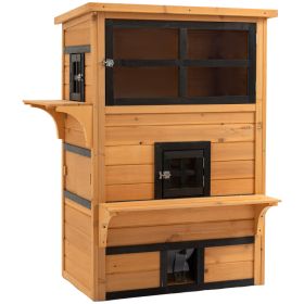 Outdoor Cat House, 3-Tier Kitty Shelter with 5 Escape Doors, Weather Resistant, Yellow & Black (Option: Yellow-1200x790x200 mm)