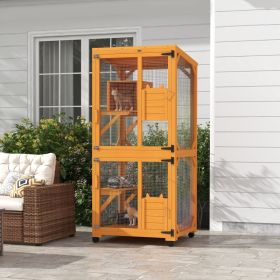 Large Cat House for 1-3 Cats on Wheels Wooden Catio Enclosure Orange (Option: Orange-990x840x280 mm)