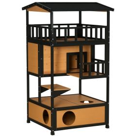 Wooden Outdoor Cat House, Feral Cat Shelter Kitten Condo with Asphalt Roof, Escape Doors, Condo, Jumping Platform, Yellow (Option: Yellow-1095x725x215 mm)