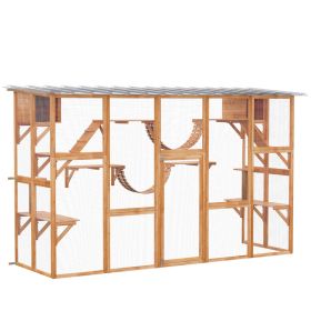 Large Catio with Multiple Shelves & Bridges, Catio with Ramps, Cat Window Box Enclosure for Outdoor Use, Orange (Option: Orange-1070x520x255 mm)