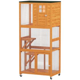 74" Wooden Outdoor Cat House Catio Outdoor Cat Enclosure, Orange (Option: Orange-1010x685x305 mm)