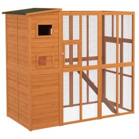 Wooden Outdoor Catio with Platforms, Asphalt Roof, Ramps, Natural (Option: Orange-1010x910x200 mm)