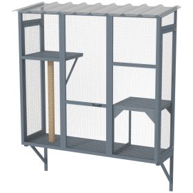 Catio Outdoor, Window Catio for 2-3 Large Indoor Cats w/ 2 Jumping Platforms, Scratching Post, for Playing, Napping (Option: Gray-730x600x80 mm)