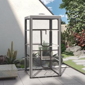 79"H Cat House Kitten Enclosure Mesh Playpen Steel Frame with 3 Platforms, 2 Doors and 4 Sandbags for Stability, Indoor/Outdoor (Option: Grey, White and Black-1050x550x110 mm)