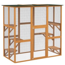 Outdoor Cat House Big Catio Wooden Feral Cat Shelter Enclosure with Large Spacious Interior, 6 High Ledges, Weather Protection Asphalt Roof, 71" (Option: Orange-1400x670x155 mm)