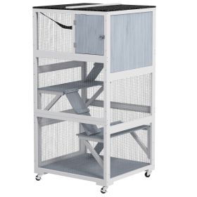 Catio, Outdoor Cat Enclosure House on Wheels with Hammock, Gray (Option: Light Gray-970x630x335 mm)