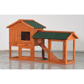 Large Wooden Rabbit Hutch, 2 Story Outdoor Bunny Cage With Waterproof Asphalt Roof, Pull-Out Tray  Ramp, Fir Wood Pet House For Rabbits, Chickens (Option: Brown)