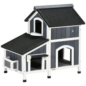 Outdoor Cat House with Weather-resistant Roof & Garden Bed, Outdoor Cat Shelter Enclosure with Multiple Entrances, Modern Cat Furniture Hideout, (Option: Gray-850x590x230 mm)