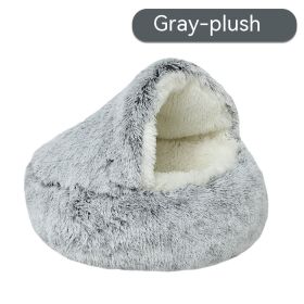 Pet Cat Bed Semi Enclosed Dog House (Option: Grey-120cm-Plush)